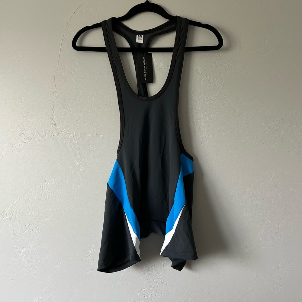 N2N Bodywear Stealth Wrestling Singlet Low Cut Black Blue White Size Large NWT